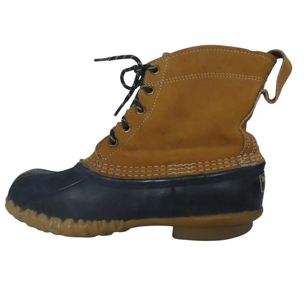 LL Bean Blue Brown Leather Waterproof 6 inch Unlined Bean Boots‎ Womens 8
